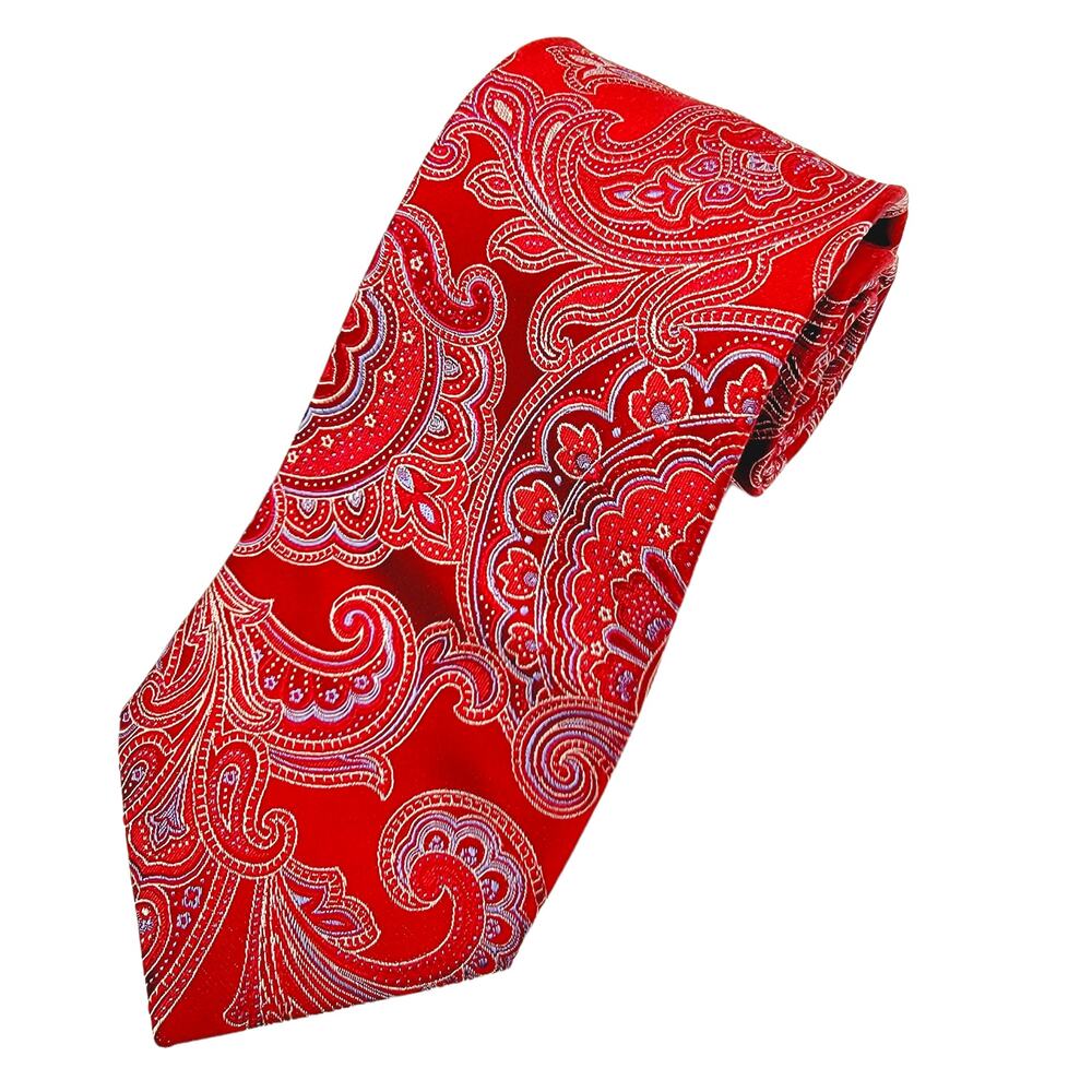 CREMIEUX Collection Red Paisley Handmade 100% Silk Necktie Necktie - OS